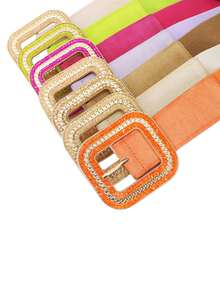 1件/2件/3件装女士树叶扣链条弹力细腰带，可搭配连衣裙和西装