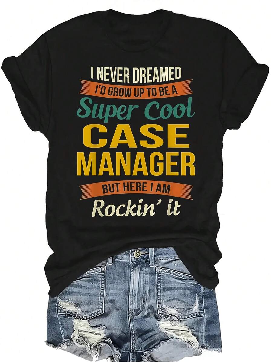 Camiseta súper fresca de gestora de casos para mujer, unisex, de verano, casual, transpirable, con personalidad, cuello redondo, manga corta, ropa de calle, versátil, adecuada para adolescentes y adultos - Negro - Ver 1