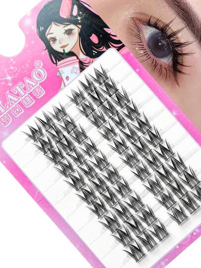 60PCS Sweet Cat False Eyelashes Anime Doll Eyes Wispy Fluffy Cat Eye Effect Natural Volume Daily Makeup Reusable Easy Apply Beginner Friendly