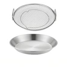 不锈钢煎锅篮套装带油滴盘 - 不粘，易于清洁的厨房滤网，适用于烘焙、煎炸食物和蔬菜 - 彩色 - 查看 14