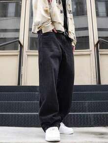 Men's Loose Fashion Pocketed Casual Versatile Straight Leg Jeans, All Season, Grunge