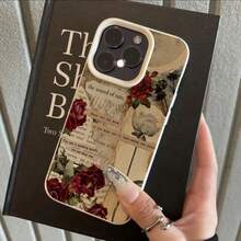 1pc Vintage Red Rose Book Page Collage Elegant Pattern TPU Phone Case Compatible With IPhone