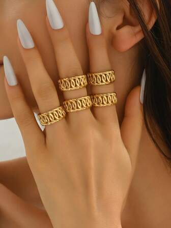 Design la modă și personalizat cu linie de plasă, inel cu capăt deschis pentru femei, set de inele pentru femei în stil luxos, set de inele tridimensionale cu corp larg la modă și personalizate, verighetă, inel de aur, inel de aur de lux cu corp larg gol, din Orientul Mijlociu