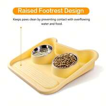 Auslaufsichere Edelstahl-Futternäpfe mit rutschfestem Boden - Doppelte Futter- und Wassernäpfe für Hunde & Katzen, einfach zu reinigen, robustes Design für kleine bis mittlere Rassen, gelbe Kunststoffschale mit erhöhten Rändern, Katzenfütterungsstation, schlankes Napfdesign, leicht zu reinigendes Material