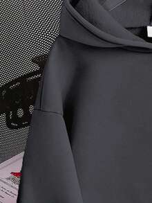 少女字母图案印花保暖卫衣 - 深灰色 - 查看 4