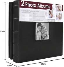 2 cubiertas de álbum de fotos, encuadernadas y cosidas a mano. Puede contener 400 fotos (200 por álbum). Tapa dura negra - 1 - Ver 10
