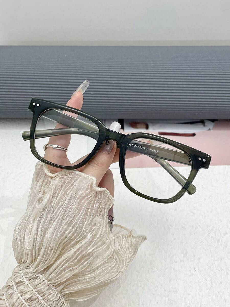 نظارة إطار مربع للنساء، نظارة بعدسات شفافة زخرفية جميلة، إكسسوار كاجوال