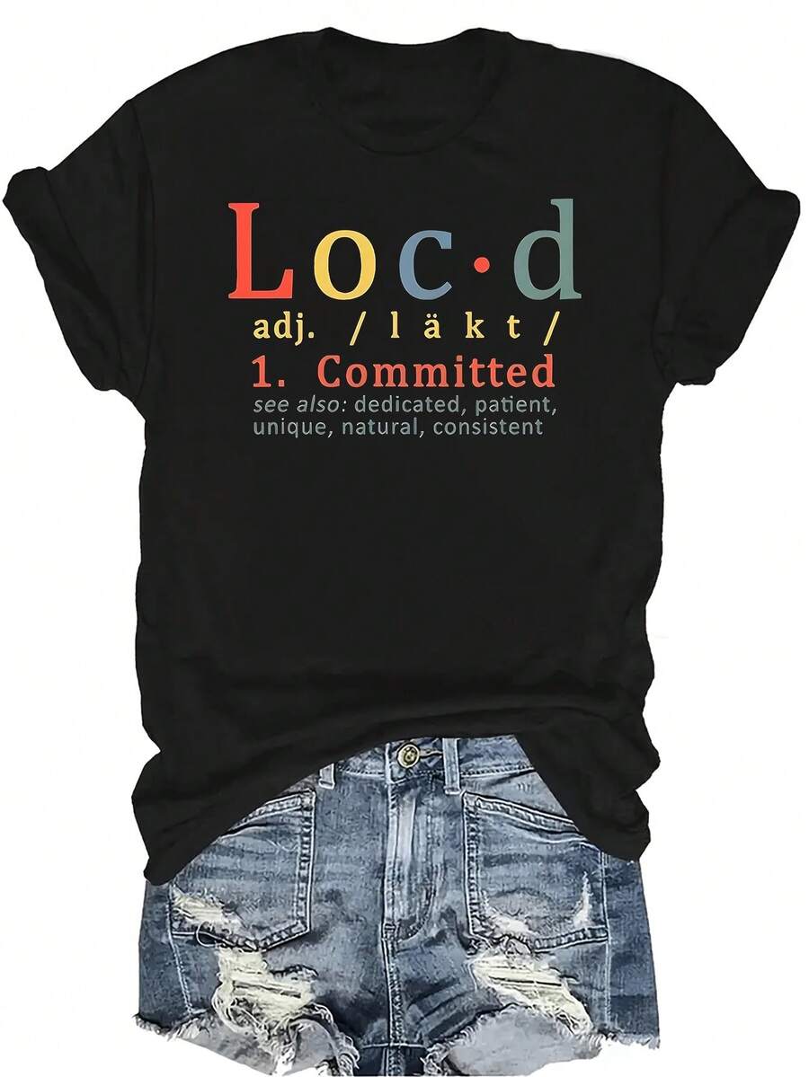 Camiseta con definición de compromiso con dreadlocks para mujeres y unisex, de verano, casual, transpirable, de personalidad, de cuello redondo, de manga corta, de streetwear, versátil, adecuada para adolescentes y adultos - Negro - Ver 1