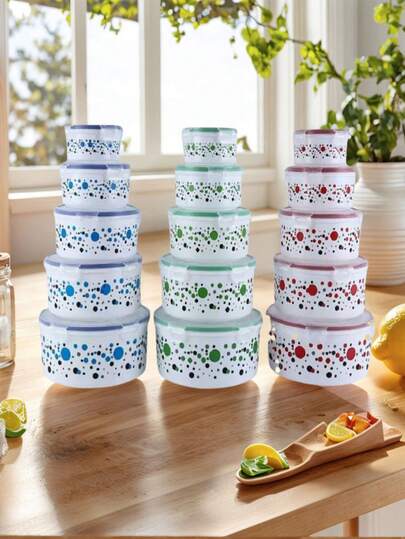 Conjunto de  5 piezas para conservación de alimentos frescos con sello impreso, apta para microondas y refrigerada