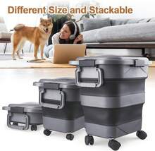 TIOVERY Dog Food Storage Container,10-20 Lbs Airtight Collapsible Cat Food Storage Container With Attachable Wheels, Portable Handle, Dog Food Scoop For Dog Cat Bird Pet Dry Food Storage Bin - Gói MediumGrey2 - Xem 5