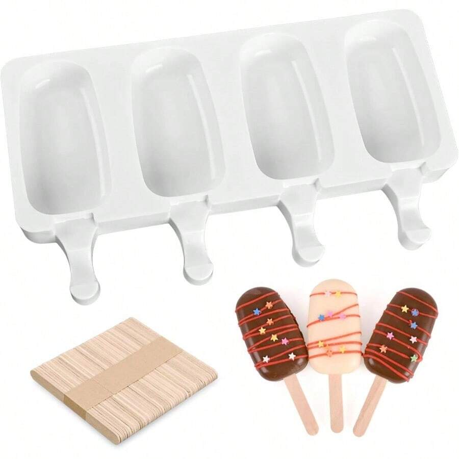 3 Pack Large Popsicle Molds 4 Cavities Cake Silicone Molds Oval Cakesicle Molds Homemade With Wooden Sticks