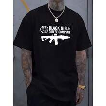 Retro Black Rifle Coffee Company Pattern, Printed Men'S 100% Pure Cotton Round Neck Short Sleeved T-Shirt Street Style Comfortable Skin Friendly Casual Sports Top Shirt - 黑色 - 查看 1