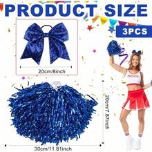 3 Pcs 12 In Cheerleading Pom Poms With Large Metallic Hair Bow For Girls Team Spirit Dance Party Sports Accessories Football Basketball Events Cheer Gear