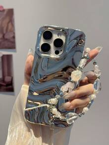 Ốp lưng điện thoại thanh lịch tối giản Wave Ripples 1 chiếc + dây đeo tương thích với iPhone 17/17 Air/17 Pro/17 Pro Max/16 Pro Max/16/16 Pro/16 Plus/15/15 Pro Max/15 Pro/11/12/13/14 Pro Max/11 Pro/11 Pro Max/12 Pro/12 Pro Max/13 Pro/13 Pro Max/14 Pro/14 Pro Max/XR, Sáng tạo & Tinh tế - Bạc - Xem 2