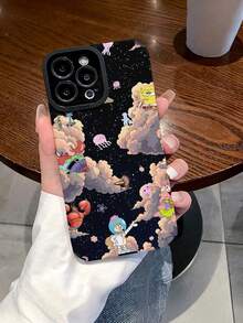 1 pieza Funda protectora de teléfono con patrón de cielo estrellado y Spongebob Squarepants a rayas, adecuada para Samsung/Apple 16/15/14/13/12/11 Pro Max/12 Pro/14 Plus y otros modelos