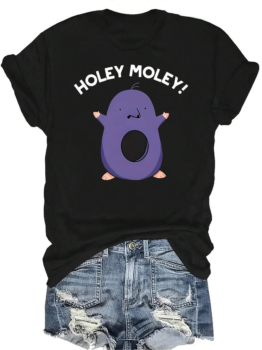 Ropa deportiva casual adecuada para salir y jugar, camiseta con estampado de topo lindo para mujer y unisex, de verano, casual, transpirable, de personalidad, de cuello redondo, de manga corta, ropa de calle versátil, adecuada para adolescentes y adultos - Negro - Ver 1