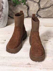 2026 Autumn/Winter New Women Shoes, Fashion Versatile Casual Women Shoes, Women Ankle Boots And Short Boots, Women's Fashionable Boots, Chelsea Women Short Boots, Elastic Women Boots, Women Shoes - Brown - View 2