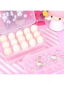 Sanrio Boîte de rangement pour œufs Sanrio (autorisée) Boîte de rangement pour œufs réfrigérée avec 15 boîtes en plastique résistant aux chocs, portable, pour la conservation des aliments. Boîte de rangement pour œufs, décoration de la maison, stockage pour fête et Noël