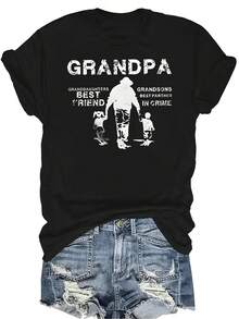 Camiseta con patrones interesantes para mujer y unisex, de verano, casual, transpirable, con cuello redondo, manga corta, estilo urbano y versátil, adecuada para adolescentes y adultos - Negro - Ver 1