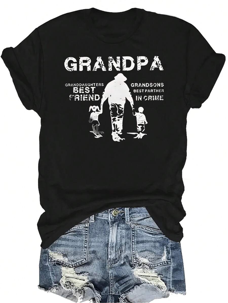 Camiseta con patrones interesantes para mujer y unisex, de verano, casual, transpirable, con cuello redondo, manga corta, estilo urbano y versátil, adecuada para adolescentes y adultos - Negro - Ver 1