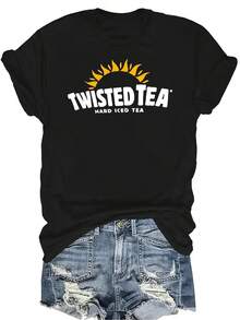 Camiseta con patrones interesantes para mujer y unisex, de verano, casual, transpirable, con cuello redondo, manga corta, estilo urbano y versátil, adecuada para adolescentes y adultos - Negro - Ver 1