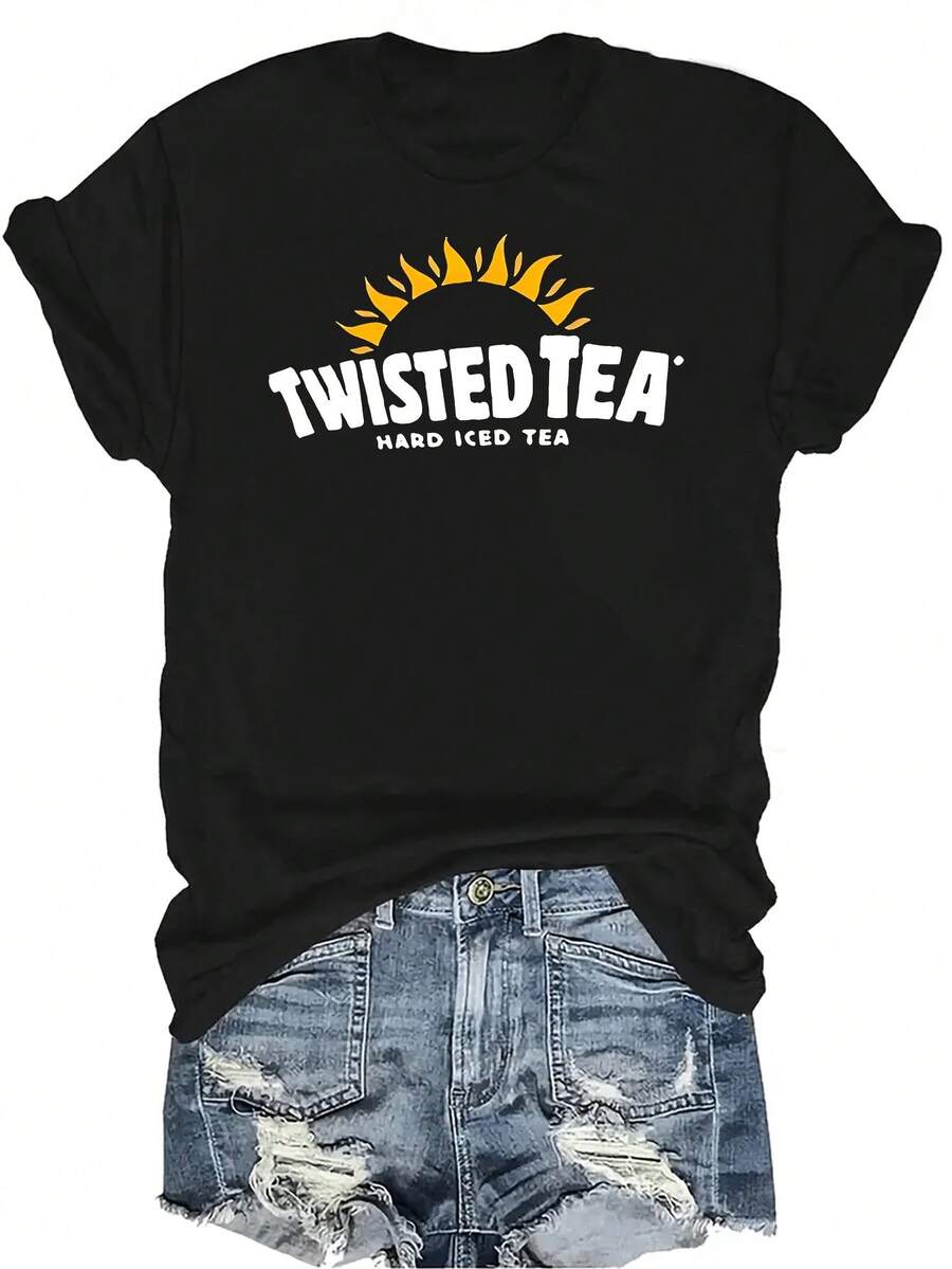 Camiseta con patrones interesantes para mujer y unisex, de verano, casual, transpirable, con cuello redondo, manga corta, estilo urbano y versátil, adecuada para adolescentes y adultos - Negro - Ver 1