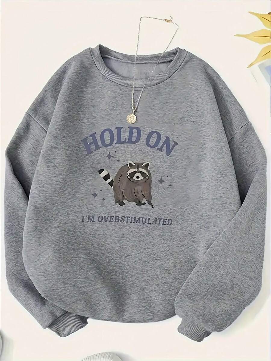 Women's Hold On I'm Overstimulated Printed Christmas Casual Sweatshirt, Long-Sleeved Pullover, Comfortable Fit, Round Neck Design, Breathable Fabric, Casual And Fashionable Top,Suitable For Family Gatherings And Trave - 灰色 - 查看 1