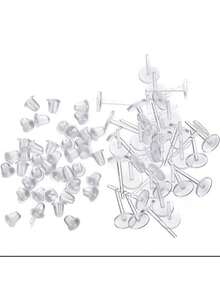 100pcs Transparent Plastic Ear Studs, Earplugs And Earplug Covers, Diy Suitable For Girls' Daily Wear During Sports