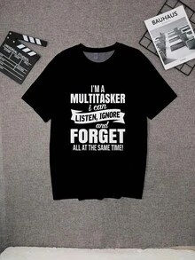 Soy una Camiseta Estampada Multitarea con un Gráfico Divertido, Camiseta Negra de Verano de Manga Corta - Negro - Ver 2
