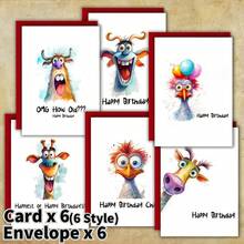 12 بطاقة تهنئة عيد ميلاد بنماذج حيوانات مضحكة مع مغلفات - هدية فريدة، ديكور عيد الميلاد، لوازم عيد الميلاد، لوازم مدرسية، عودة إلى المدرسة