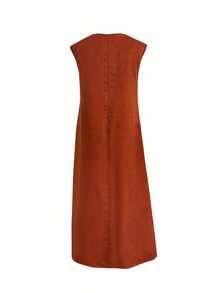 Spring & Summer V-Neck Minimalist Sleeveless Casual Dress, Versatile Elegant - Orange - View 2