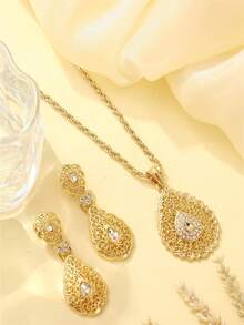 三件套女士时尚首饰套装：项链、耳环、手链，中东复古镂空设计，适合新娘、婚礼、派对、节日活动、女士节日礼物、日常佩戴及情人节配饰 - 彩色 - 查看 14