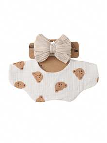 Baby Nylon Bow Knitted Headband, Floral Crinkle Fabric 360° Fake Collar, Cloud Drool Bib, Cute Infant Feeding Bibs Set - Multicolor - View 15