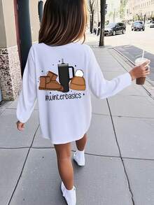 Tween Girls' Casual Round Neck Patterned Long Sleeve T-Shirt, Spring/Autumn