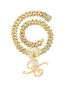 银色女士项链 A-Z 首字母个性化嘻哈经典蝴蝶字母吊坠链项链和手链套装饰物 26 个幸运字母，适合男女日常佩戴情人节时尚珠宝礼物，妈妈，母亲，母亲节，礼物 - 蝴蝶型 - 查看 40