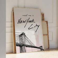 1 张无框纽约市黑白和腮红粉色海报、纽约天际线印刷品、布鲁克林大桥复古墙面艺术、复古都市少女美学装饰，适用于卧室、宿舍、公寓、派对装饰和礼物选择、城市景观海报、卧室房间装饰、大学宿舍必备品、旅行主题墙面艺术、都市家居装饰 - 彩色 - 查看 4