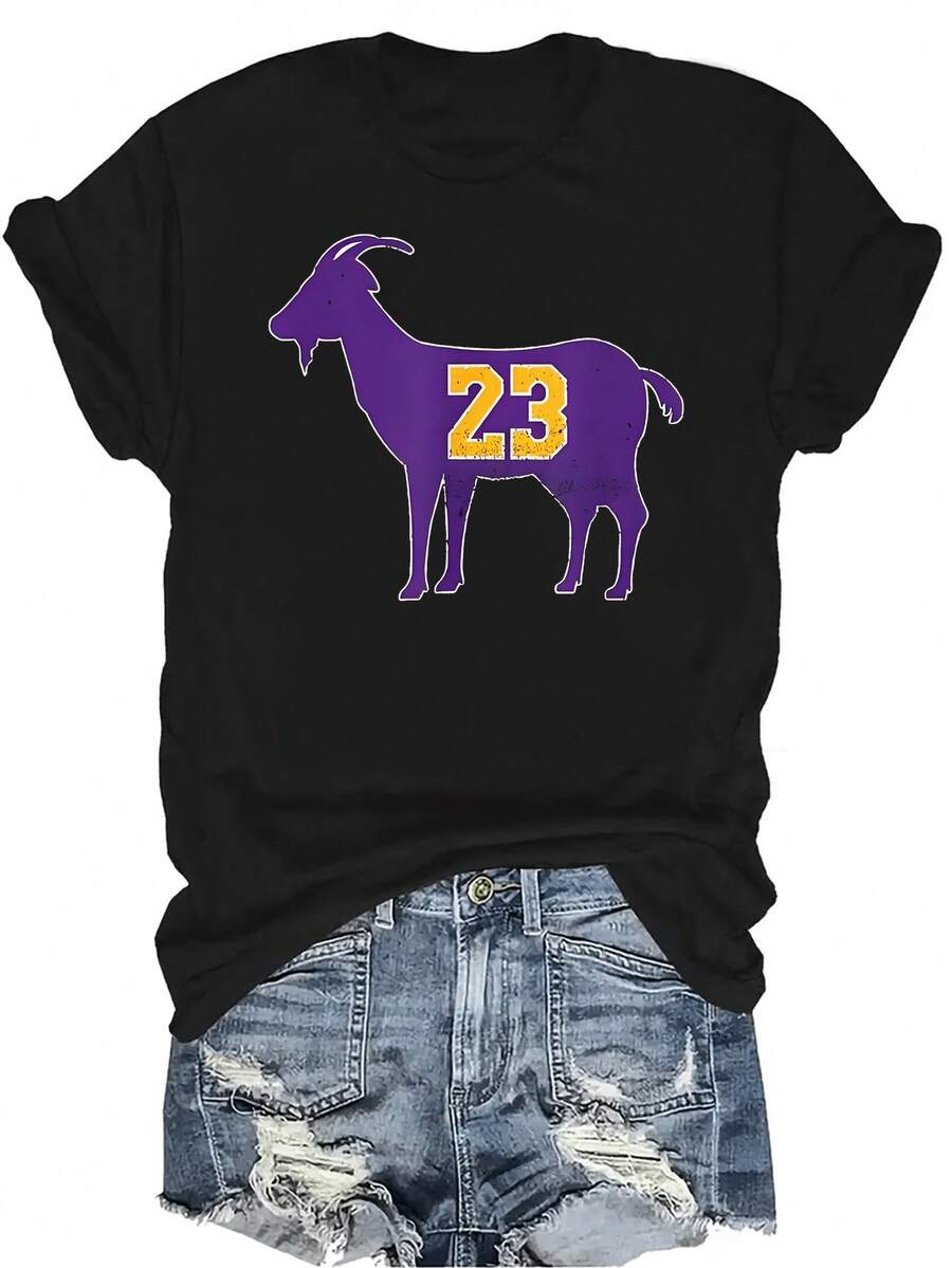 Camiseta con patrones interesantes para mujer y unisex, de verano, casual, transpirable, con cuello redondo, manga corta, estilo urbano y versátil, adecuada para adolescentes y adultos - Negro - Ver 1