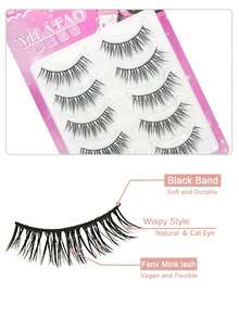 5 perechi de gene false cu aspect ud, efect natural subțire de ochi de pisică, machiaj zilnic, reutilizabile, aplicare ușoară, pentru începători, definite de la rădăcină la vârf, ochi mai mari, ușoare și confortabile