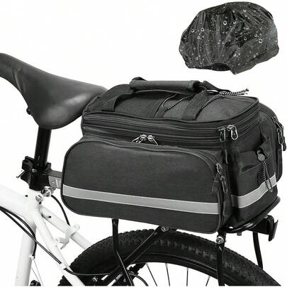 Bolsa Trasera para Bicicleta 27L Alforja Mochila Impermeable Maletero de Bicicleta, Bolsa de Transporte Ciclismo Reflectante con Cubierta de Lluvia Bolsa Equipaje Portátil para Parrilla Viaje