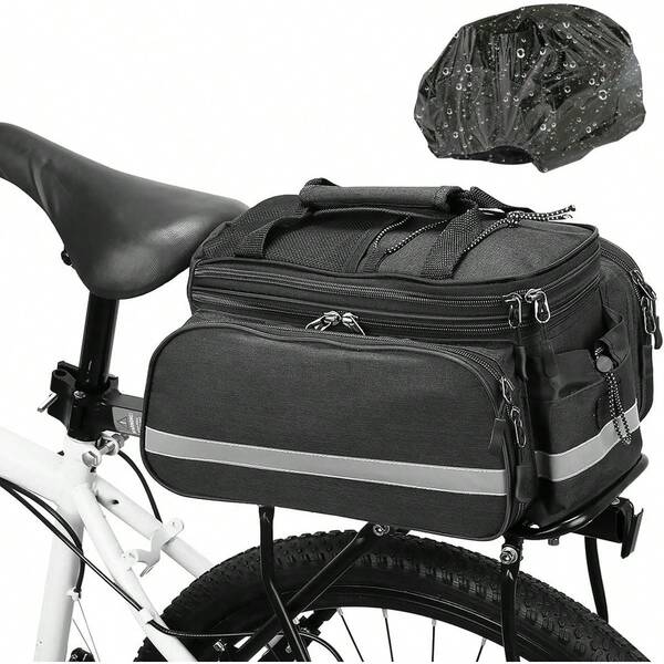 Bolsa Trasera para Bicicleta 27L Alforja Mochila Impermeable Maletero de Bicicleta, Bolsa de Transporte Ciclismo Reflectante con Cubierta de Lluvia Bolsa Equipaje Portátil para Parrilla Viaje