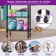 Rack para Mancuernas de Gimnasio en Casa, Organizador de Cochera para Equipos Deportivos, Estante de Almacenaje Multifuncional con Ganchos y Ruedas - inicial - Ver 4