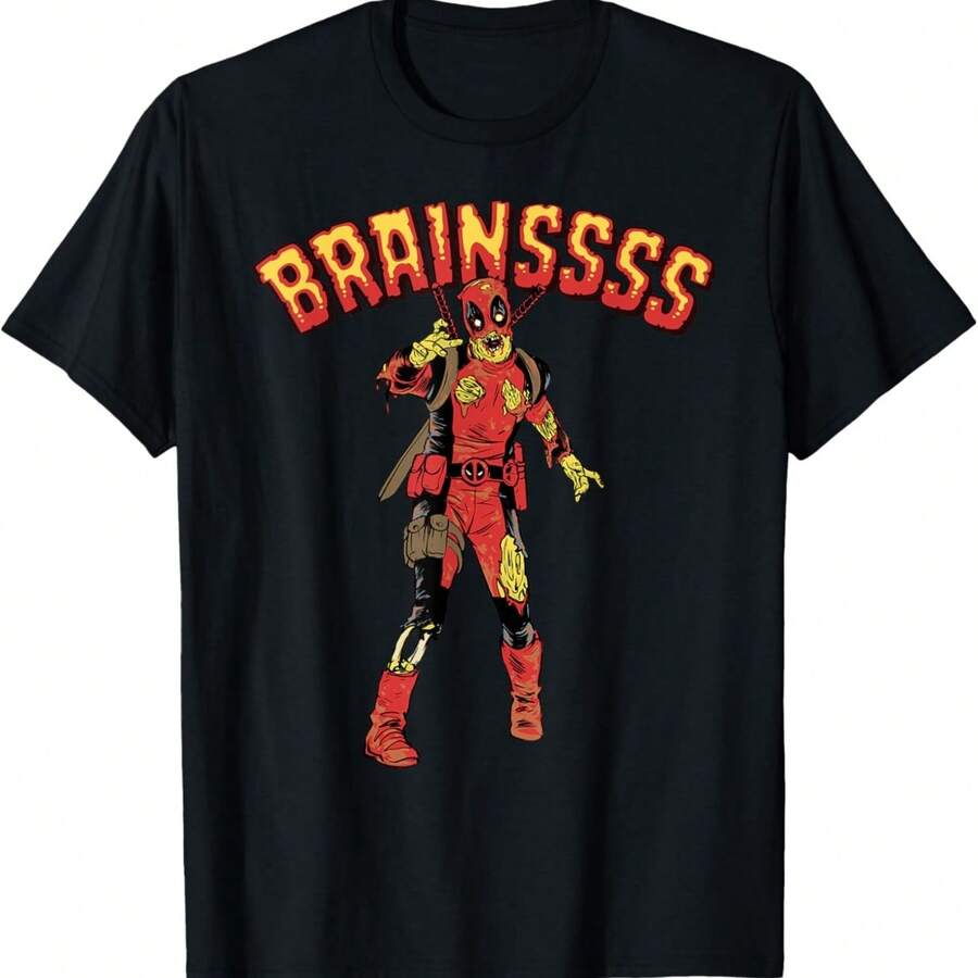 Zombies Undead Zombie Deadpool Brainssss Halloween T-Shirt - Black - View 1