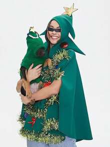 1 件成人圣诞树斗篷服装，涤纶花卉印花波西米亚风格斗篷，适合各种节日主题派对和庆祝活动 - 綠色 - 查看 1