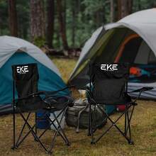 EKE Sillas Plegables para Camping Playa o Pesca de Lona Impermeable con Reposabrazos Portavasos y Funda - Sillas Ultraligeras para Exteriores y Actividades al Aire Libre 2 Pack - Negro - Ver 2