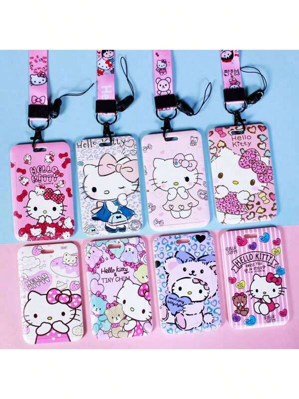 1 Pieces [Sleeve+Lanyard],Sanlio  Lanyard ID Clip - ABS Material, Anti Loss Neck Bag With Protective Cover - Cute Cartoon Design For Men And Women, Easy To Pull And Stretch ID Cover, Work Bus Subway Meal Card Student Card Cover