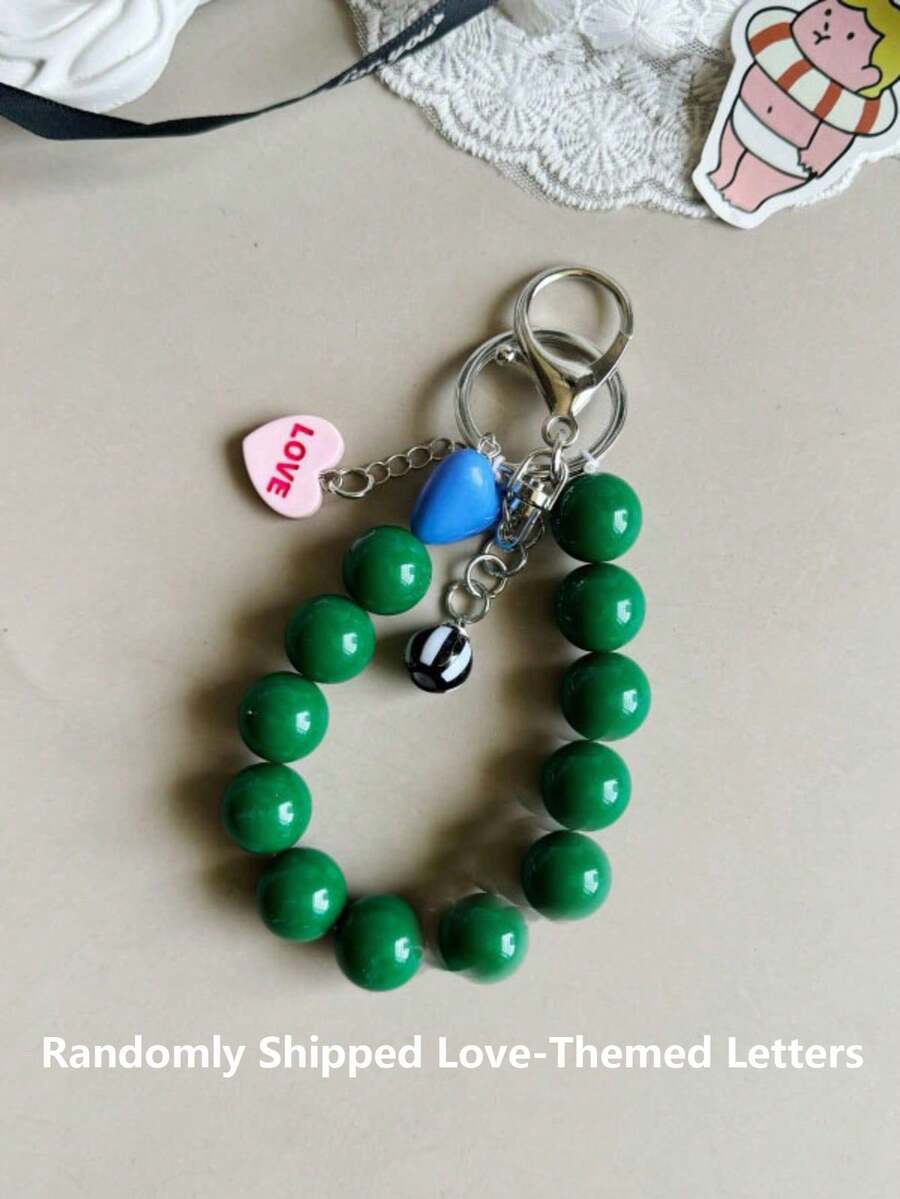 1pc Handmade Heart-Shaped Beaded Lanyard, Candy Color, Creative Accessory For Cameras, Phones, Bracelets - Multicolor - View 1