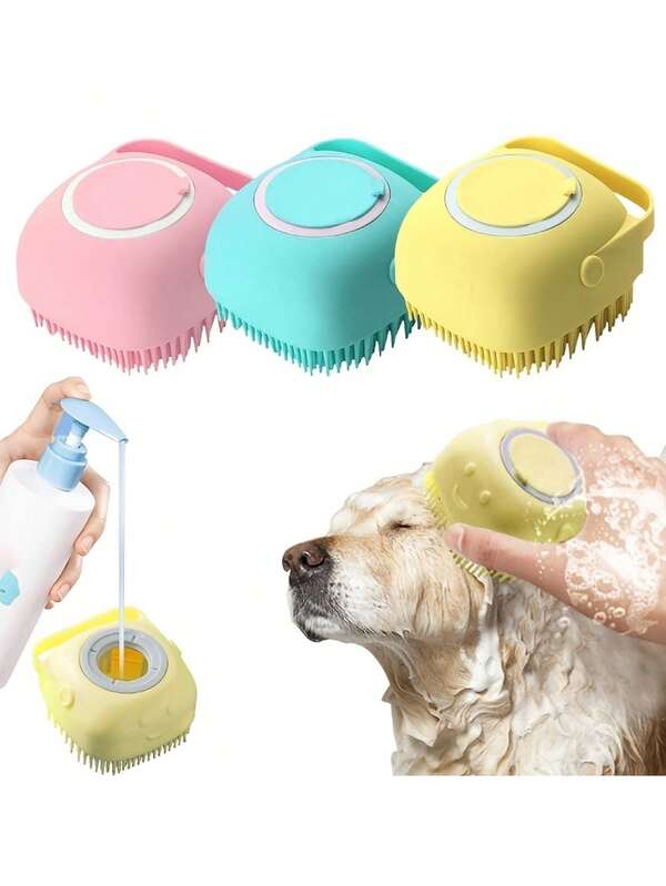 Dog Bath Brush, Soft Silicone Pet Shampoo Massage Dispenser Beauty Shower Brush, Suitable For Washing Short And Long-Haired Dogs And Cats
