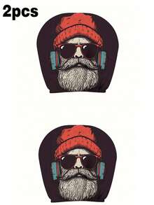 1/2 pièces Housse de repose-tête de voiture avec homme barbu de Noël, housse de protection de siège, ajustement universel, convient pour les scénarios de conduite longue distance et de voyage d'affaires, cadeau surprise idéal pour les meilleurs amis et Halloween