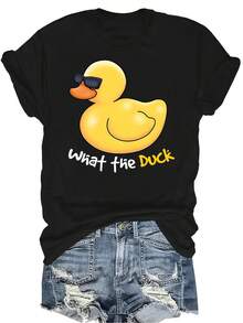 Camiseta "¿Qué pato?" de estilo fresco para mujer y unisex, de verano, casual, transpirable y con personalidad. Cuello redondo, manga corta, adecuada para adolescentes y adultos - Negro - Ver 1