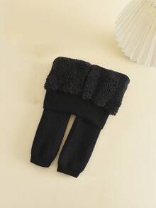 1pc Toddler Girls' Thick Warm Comfortable Leggings, Autumn/Winter